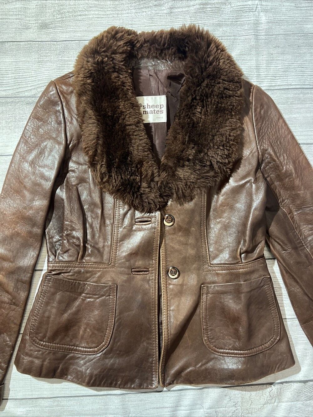 VTG 70's SHEEP MATES Leather Jacket Brown Coat Sz 12